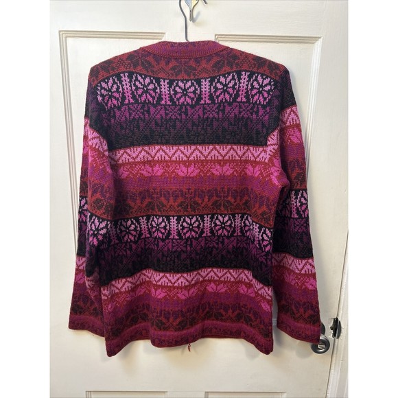 Vintage Alpaca Connection Nordic Knit Cardigan Vibrant Pink Purple Sweater Small - Picture 2 of 9
